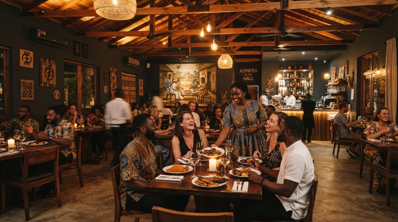 Guests and staff sharing a warm evening at a Basilissa restaurant